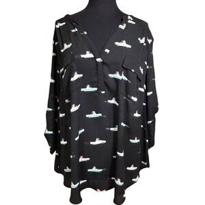 Torrid Harper Frenchie V-neck Pullover 3/4 Sleeve Sheer Blouse Women's Size 3X